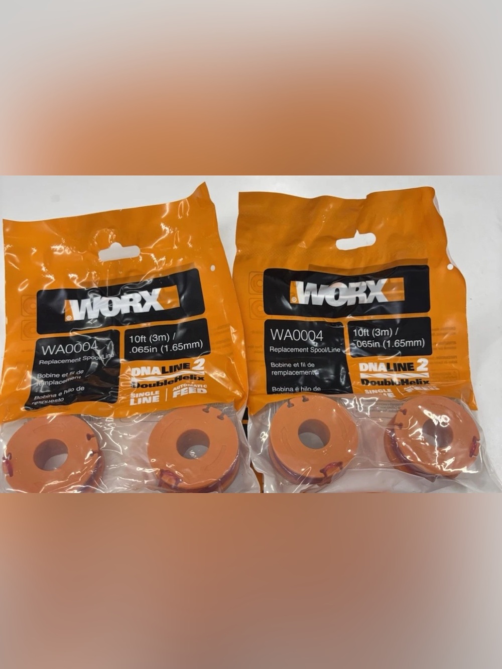 Lot of 2 packs WORX WA0004 Replacement Spools 10’ .065" Single Line Auto Feed
